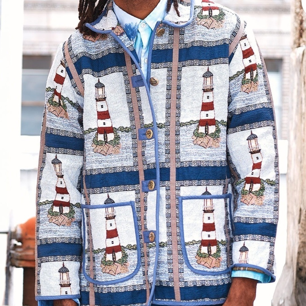 NWOT Blair Lighthouse Tapestry Chore Coat XL Lighthouse Jacket Pockets Shacket
